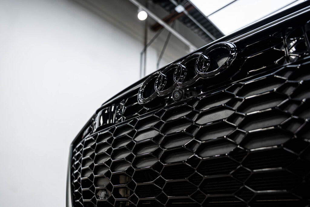 Wide shot of grille on finished car