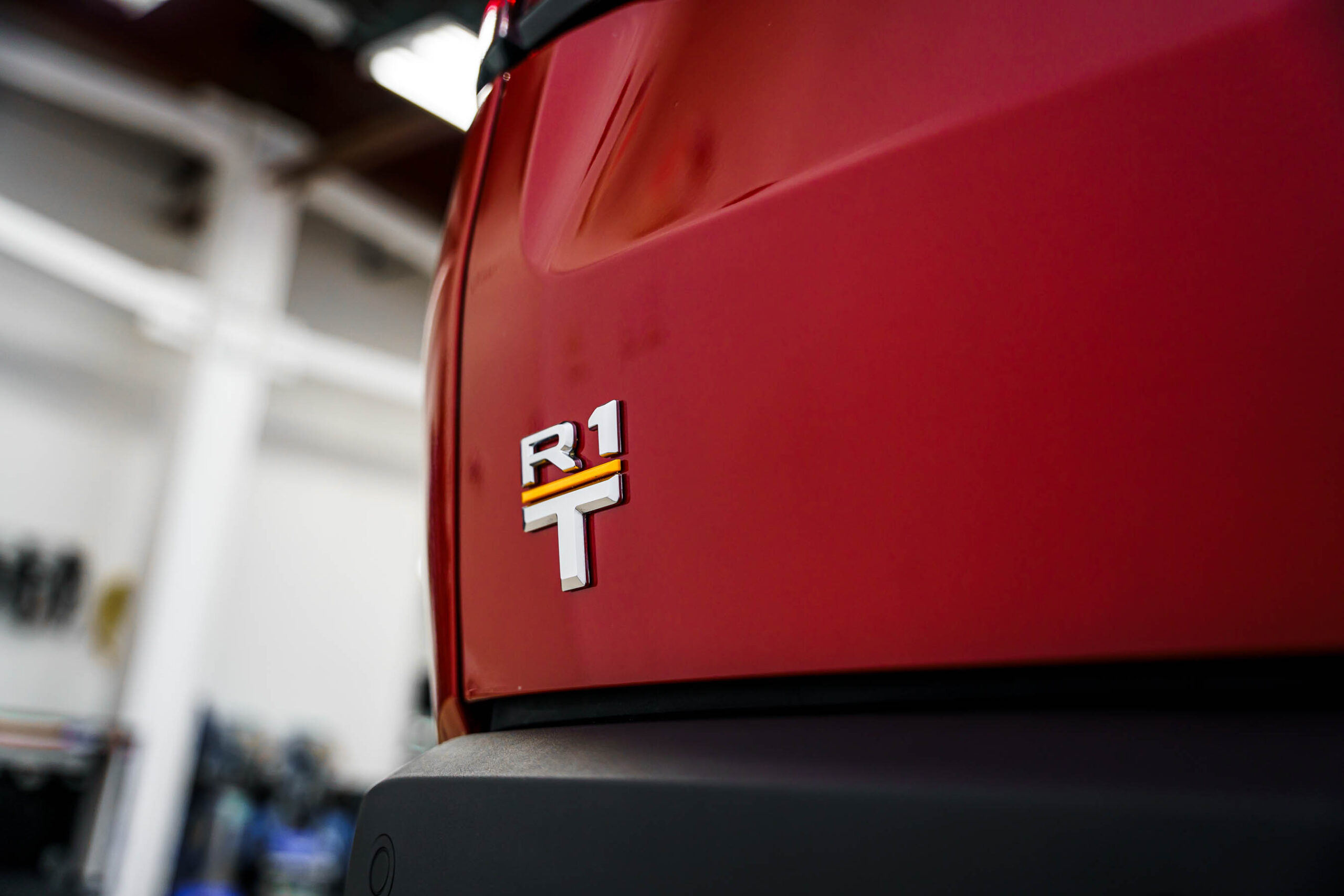 Finished car close up of R1T badge